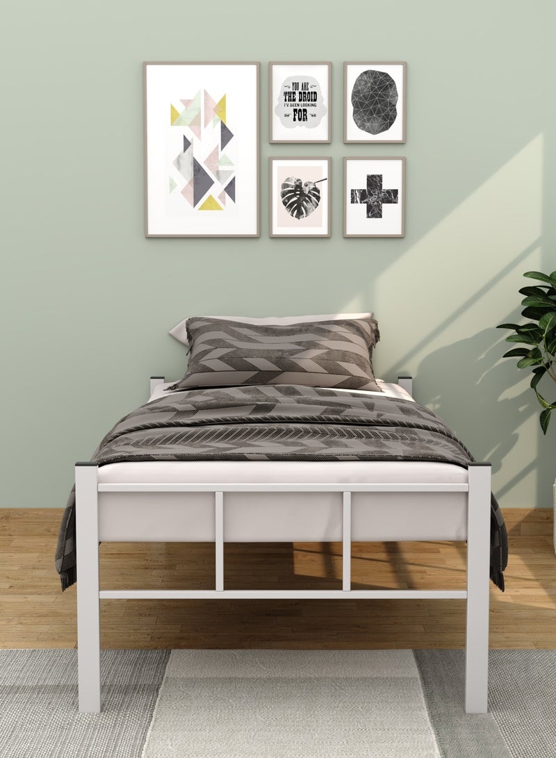 RIGID Heavy Duty Single Steel Bed Frame with Sturdy Steel Frame (White)(without Mattress) - Image 5