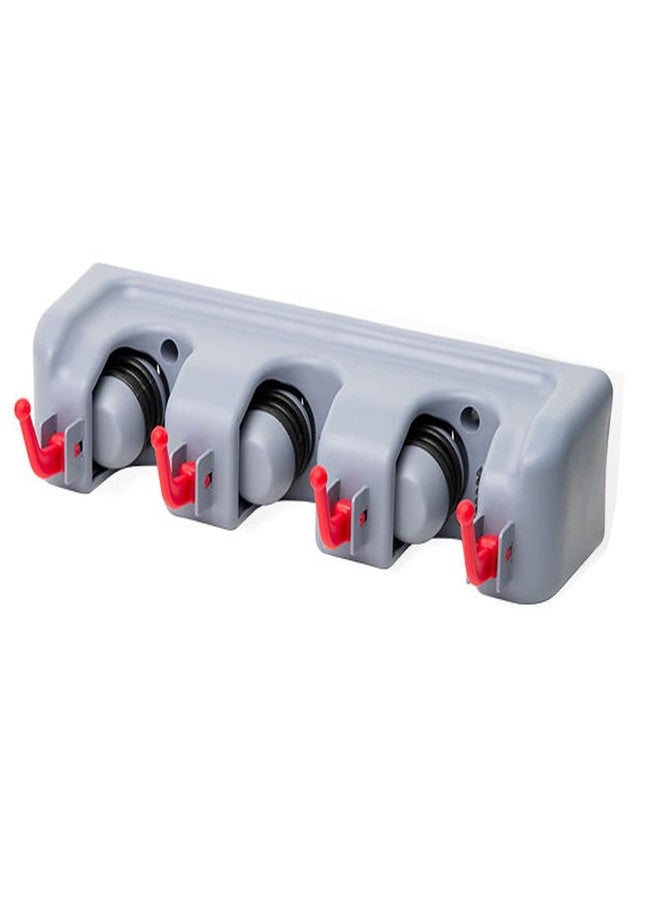 Xifando Broom and Mop Holder Wall Mount -Mop and Broom Storage Rack Wall Mounted Utility Rack (3 Slots 4 Hooks-Grey+Red) - Image 1