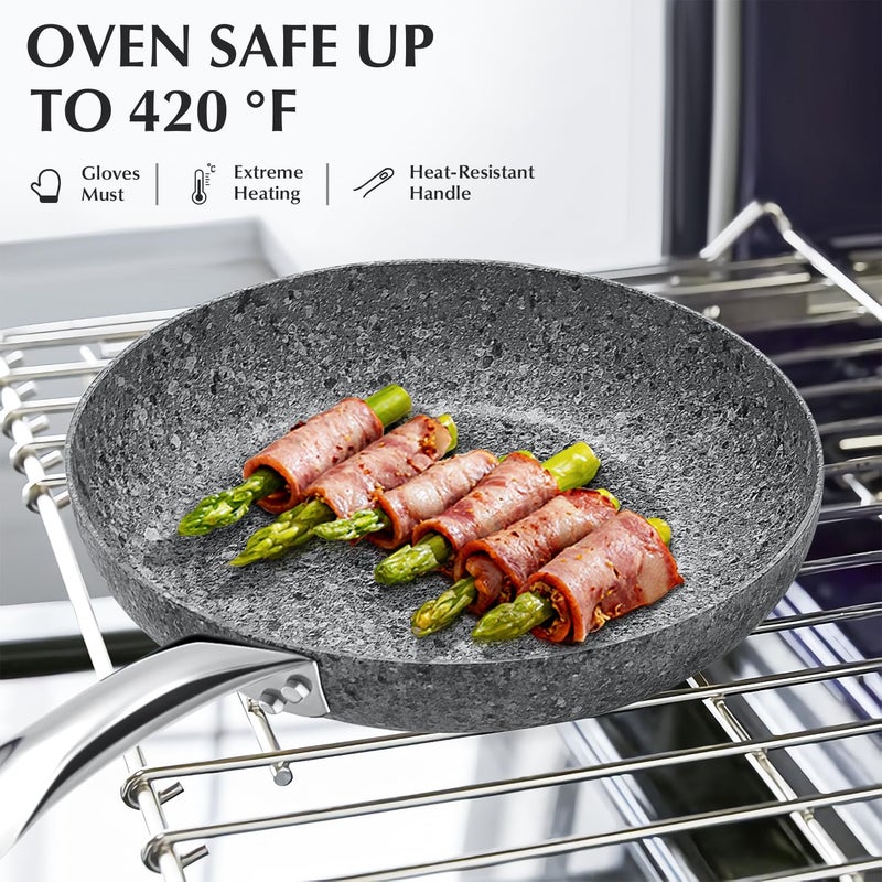 KOCH SYSTEME CS 11" Grey Non stick Granite Stone Frying Pan with Lid, Toxin-free Granite Nonstick Coating Cookware, Ultra Nonstik Skillet with Stainless Steel Handle, Oven Safe&All Stovetop Compatible - Image 5