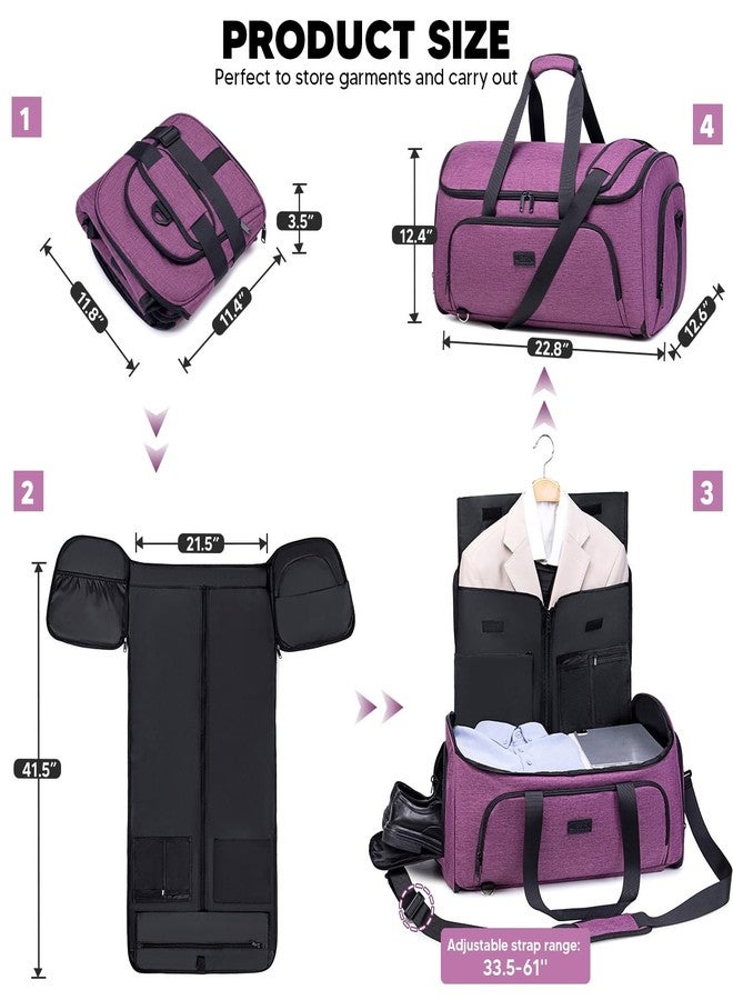 Vessgra Convertible Garment Bag with Shoulder Strap, 58L capacity Garment Duffle Bags for Travel 4 in 1 Foldable Carry on Garment Bags Suit Bag with Shoes Compartment Garment Bag for Men Women,Purple - Image 2