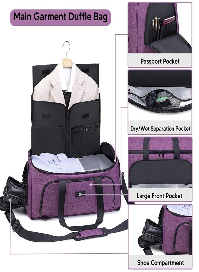 Vessgra Convertible Garment Bag with Shoulder Strap, 58L capacity Garment Duffle Bags for Travel 4 in 1 Foldable Carry on Garment Bags Suit Bag with Shoes Compartment Garment Bag for Men Women,Purple - Image 4
