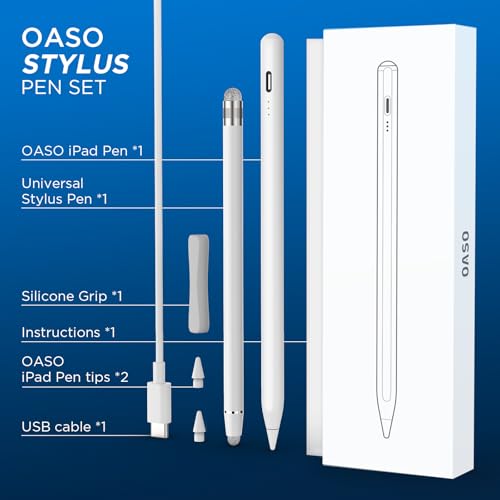 OASO Stylus Pen Tilt Drawing Palm Rejection Stylus Pencil for Apple iPad 678910 Mini 56 Air 345 Pro 11129 M2M3M4M5 Include Pencil Grip Extra Tips Universal Stylus White - Image 3
