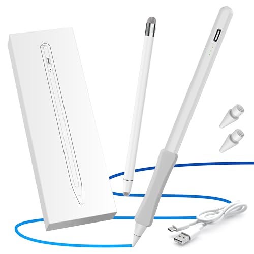 OASO Stylus Pen Tilt Drawing Palm Rejection Stylus Pencil for Apple iPad 678910 Mini 56 Air 345 Pro 11129 M2M3M4M5 Include Pencil Grip Extra Tips Universal Stylus White - Image 1