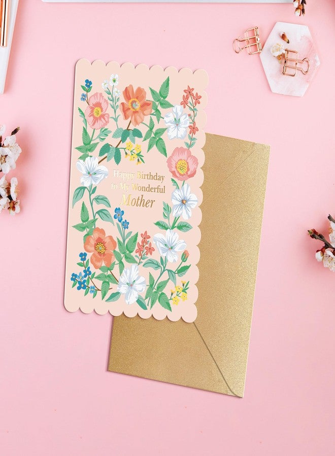 Sweetzer & Orange Floral Birthday Card for Mother – Gold Foil Mom Card with Scalloped Edges, Kraft Gold Envelope & Sticker – 5x7” Thick Cardstock – From Daughter or Son - Image 4