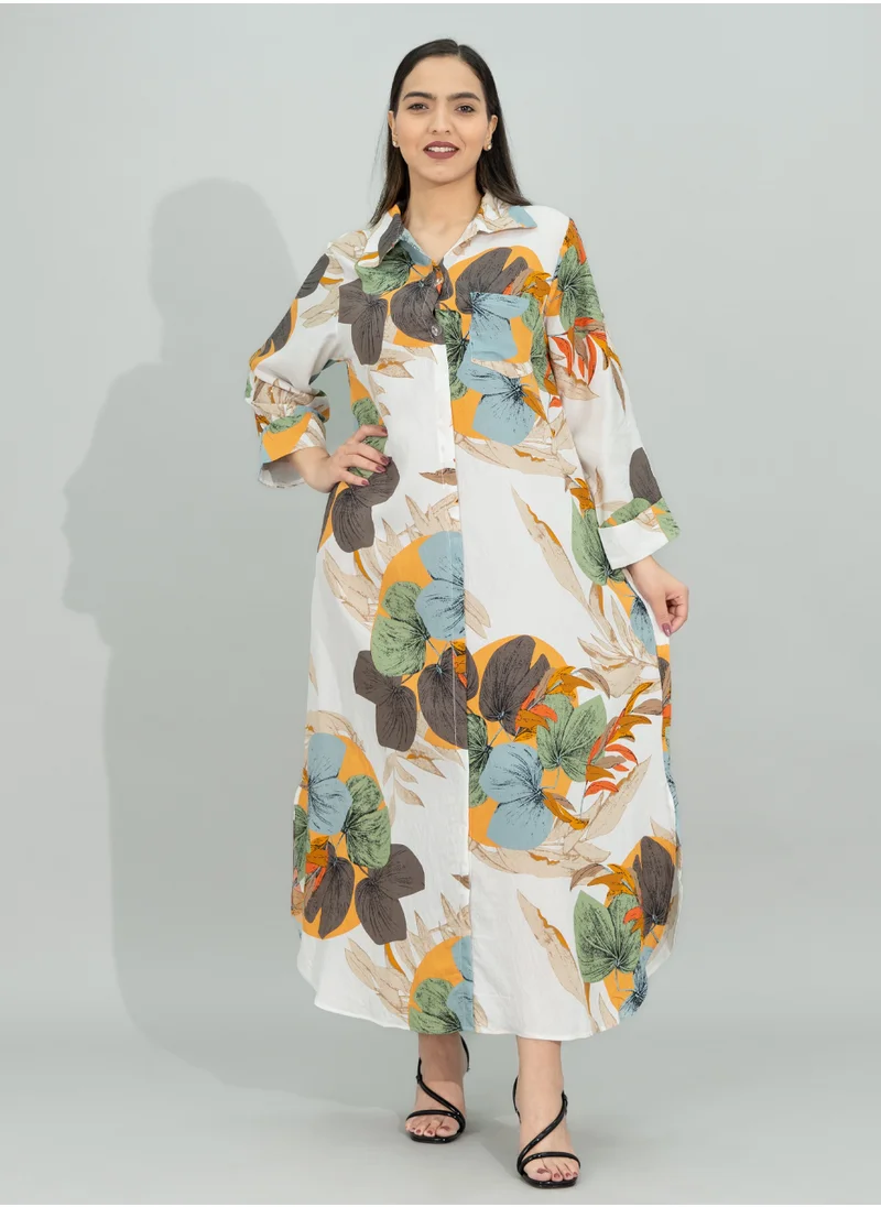 IKKXA Color Splash Casual Jalabiya CJ1096 White