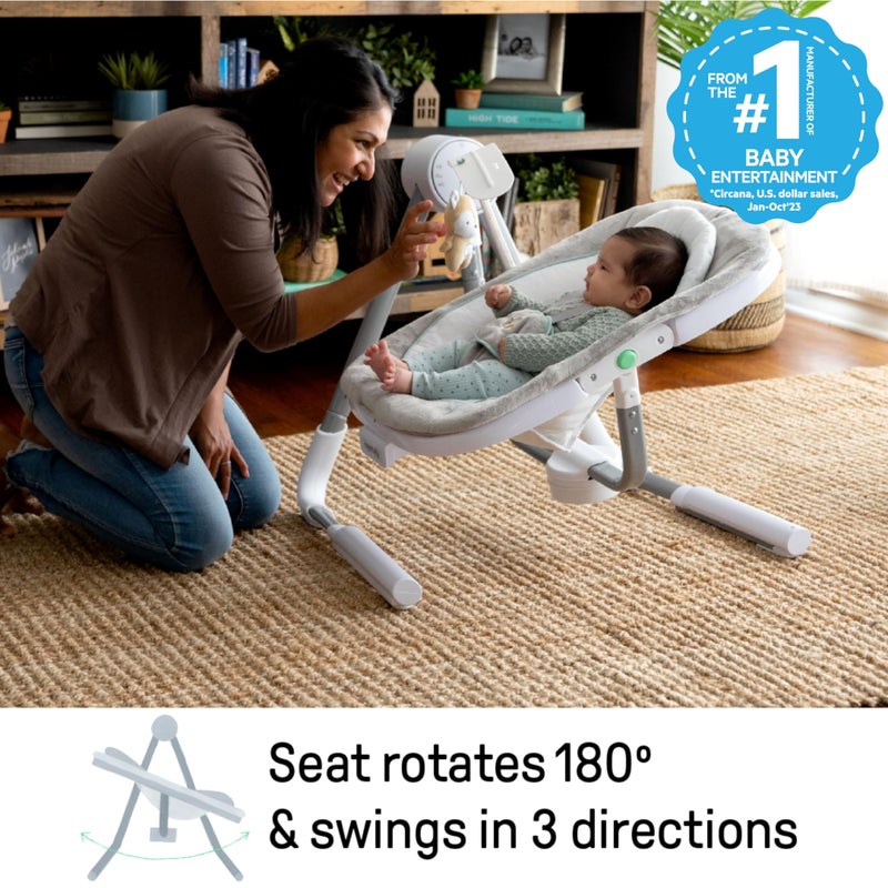 Ingenuity Anyway Sway 5-Speed Multi-Direction Portable Foldable Baby Swing & Infant Seat with Vibrations, Nature Sounds, 0-9 Months 6-20 lbs (Ray) - Image 3