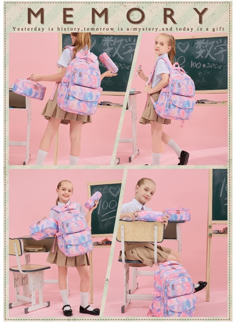 SYOSI - 3Pcs Colorful Star Prints Backpack Sets Kids Bookbag Primary Middle School Daypack Elementary Students Knapsack for Girls - Image 1