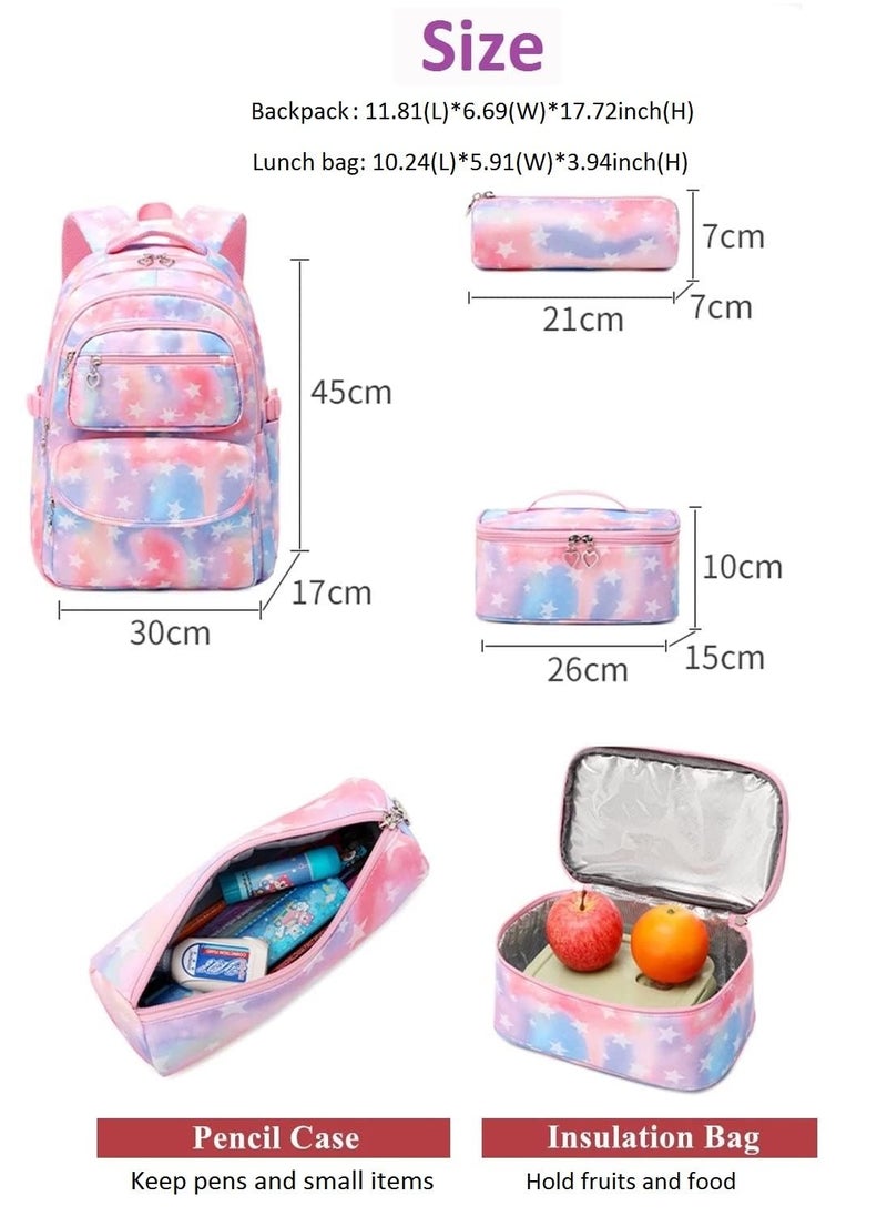 SYOSI - 3Pcs Colorful Star Prints Backpack Sets Kids Bookbag Primary Middle School Daypack Elementary Students Knapsack for Girls - Image 1
