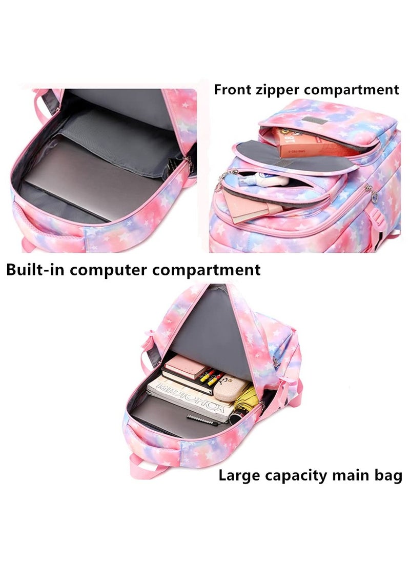 SYOSI - 3Pcs Colorful Star Prints Backpack Sets Kids Bookbag Primary Middle School Daypack Elementary Students Knapsack for Girls - Image 1