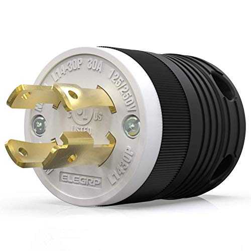 ELEGRP NEMA L14-30P Locking Plug, Generator Twist Lock Adapter Male Plug, 30 Amp 125/250V 3 Pole 4 Wire Grounding, Industrial Grade Heavy Duty, UL Listed (1 Pack, Black/White) - Image 1