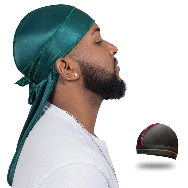 ForceWave Silky Durag for Men Wave Cap Satin Dorag for Men Women 360 Wave Green - Image 1