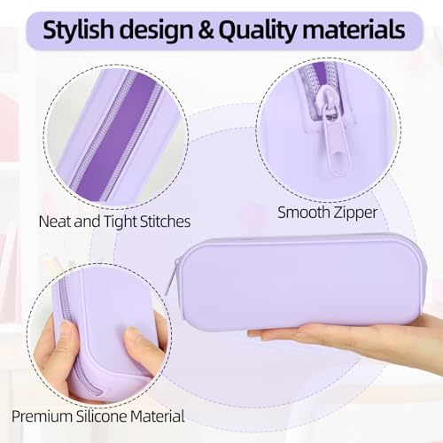 Scartink Silicone Zipper Pencil Bag, Waterproof Pencil Bag, Multifunctional Large-Capacity Storage Bag, Silicone Pencil Pouch Suitable for School Supplies, Cosmetics (Purple) - Image 4