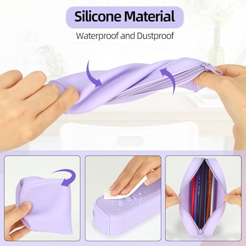 Scartink Silicone Zipper Pencil Bag, Waterproof Pencil Bag, Multifunctional Large-Capacity Storage Bag, Silicone Pencil Pouch Suitable for School Supplies, Cosmetics (Purple) - Image 3