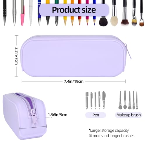 Scartink Silicone Zipper Pencil Bag, Waterproof Pencil Bag, Multifunctional Large-Capacity Storage Bag, Silicone Pencil Pouch Suitable for School Supplies, Cosmetics (Purple) - Image 2