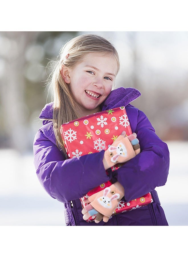 قفازات قابلة للتحويل بغطاء علوي من Pink Cartoon Bunny قفازات شتوية دافئة من الصوف المحبوك للأطفال الصغار من سن 3 إلى 12 سنة للذهاب إلى المدرسة واللعب في الهواء الطلق والمشي في الشتاء والملابس اليومية غير الرسمية هدية مثالية - Image 4