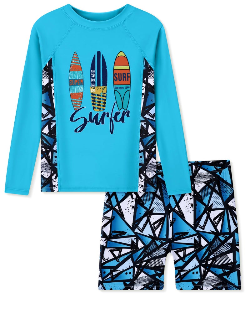 Ghteas Boys 2 Pieces Rash Guard Sun Protection Long Sleeve Kid Swimsuits Quick Dry Swim Shirt Trunks for Boys Blue Water Sports Beach Swim Suit Boys Boys Swimsuits Size 10 - Image 1