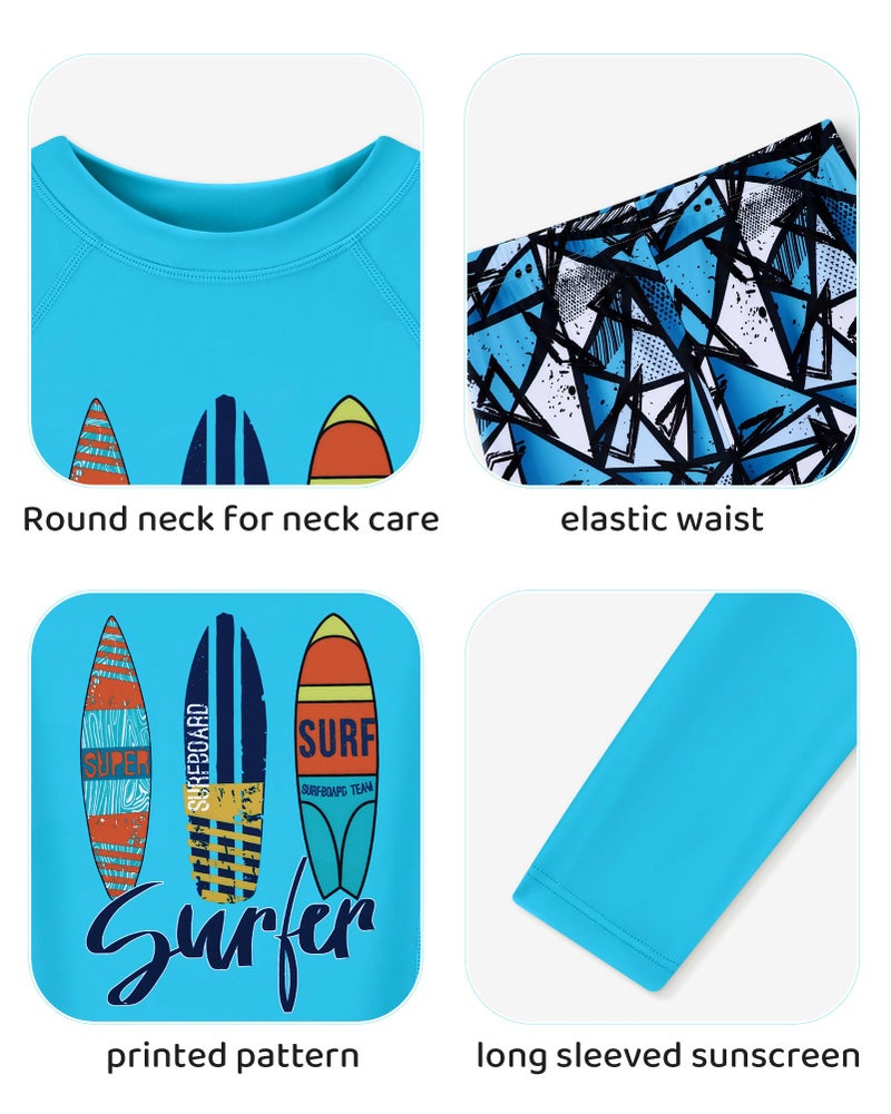Ghteas Boys 2 Pieces Rash Guard Sun Protection Long Sleeve Kid Swimsuits Quick Dry Swim Shirt Trunks for Boys Blue Water Sports Beach Swim Suit Boys Boys Swimsuits Size 10 - Image 3