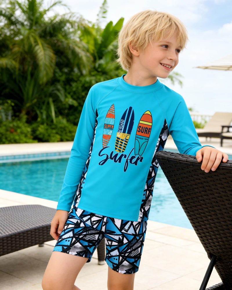 Ghteas Boys 2 Pieces Rash Guard Sun Protection Long Sleeve Kid Swimsuits Quick Dry Swim Shirt Trunks for Boys Blue Water Sports Beach Swim Suit Boys Boys Swimsuits Size 10 - Image 2
