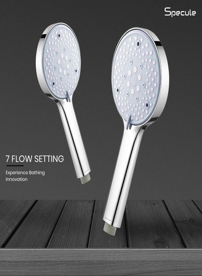 Specule, 7-Function ABS Hand Shower for Bathroom | Includes SS-304 Grade 1.5 Meter Flexible Hose & Wall Hook | Chrome Finish | High-Pressure Multi-Mode Shower Head Set (Silver) - Image 3