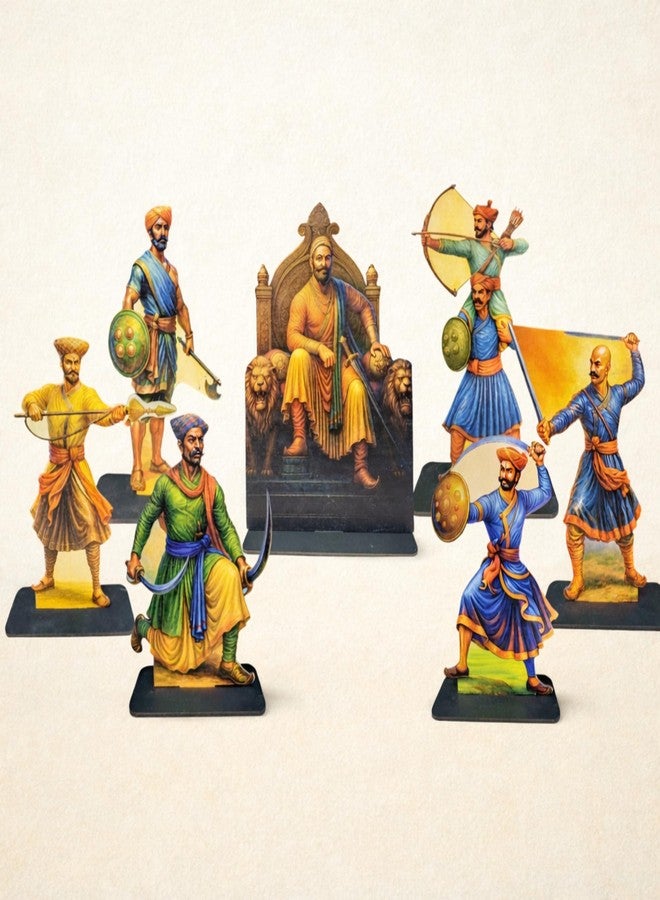 DIGI ART'S Digi Arts Shivaji Maharaj & Mavale Standee Set | MDF 12-Inch Shivaji with 6 Mavale Warrior Cutouts (8-Inch) | mavale Set | Figurines for Ganpati, swarajyache mavale (Set of 7) - Image 1