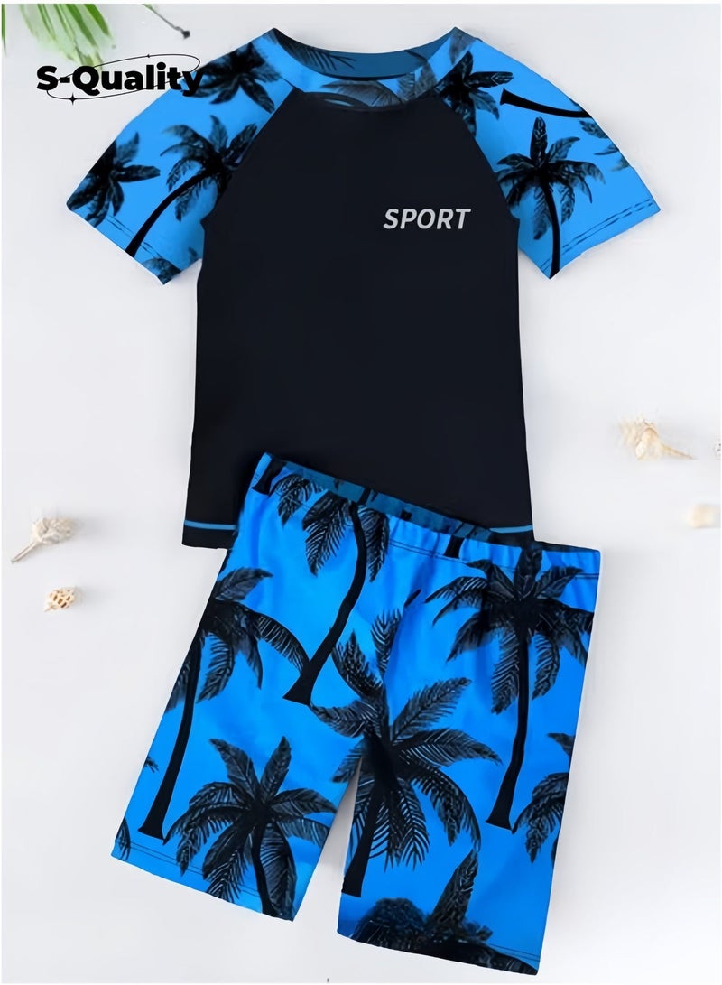 S-Quality 2 Piece Boys Swimsuit Set Kids Quick Dry Swim Trunks Toddler Short Sleeve Swimwear Children Beachwear Split Bathing Suit for Summer - Image 3
