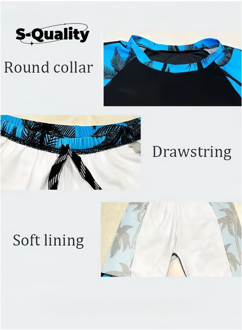S-Quality 2 Piece Boys Swimsuit Set Kids Quick Dry Swim Trunks Toddler Short Sleeve Swimwear Children Beachwear Split Bathing Suit for Summer - Image 5