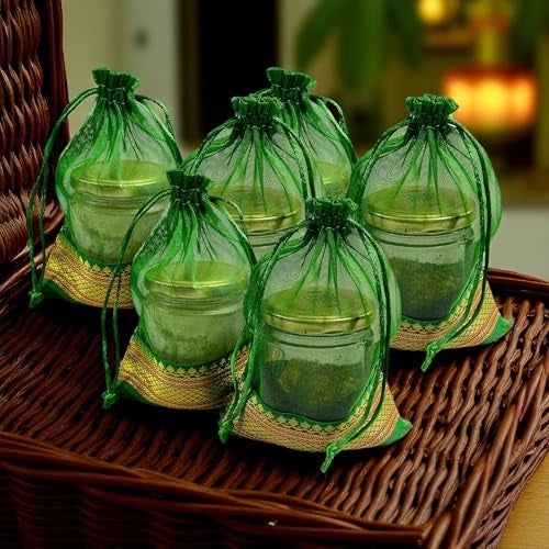 Kriwin Silk Potli Bags with Drawstring, 18 x 12 cm, Pack of 10, for Gifting and Storage (Green) - Image 5