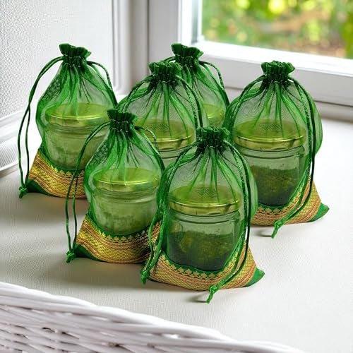 Kriwin Silk Potli Bags with Drawstring, 18 x 12 cm, Pack of 10, for Gifting and Storage (Green) - Image 3