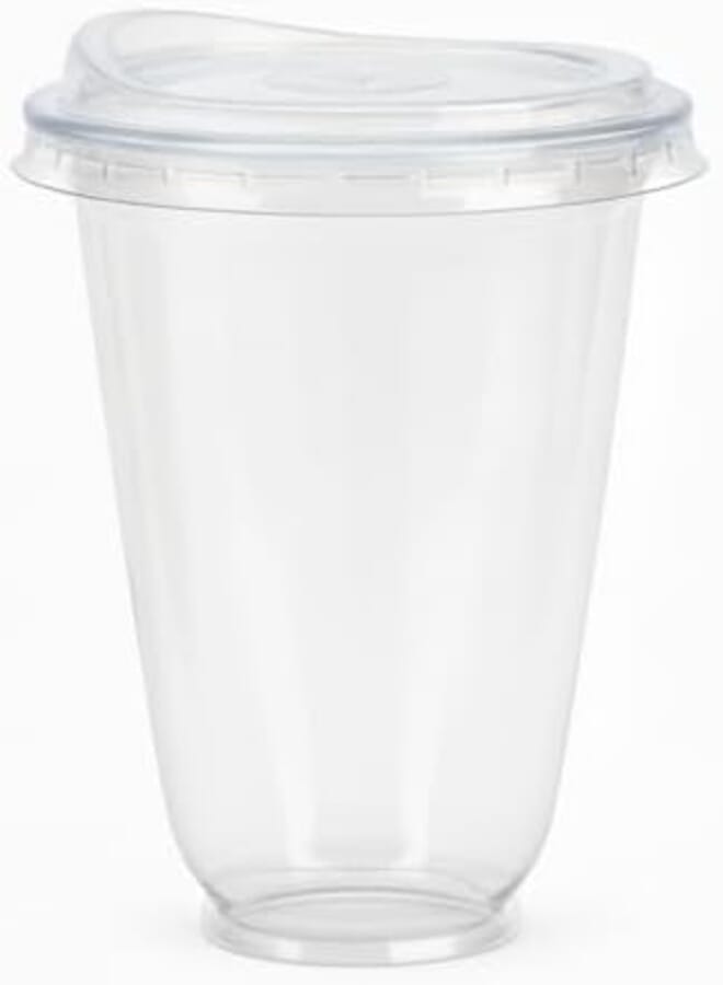 KRNO – Clear U-Shape Disposable PET Cups with Optional Dome or Flat Lids (12oz, 14oz, 16oz, 18oz) – Premium Cold Drink Cups – Packs of 10, 25, or 50 (50, 14 oz - With Flat Sip Lid)