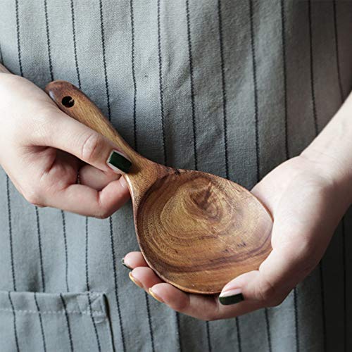 EORTA 2 Pack Rice Paddle Spoon Natural Wood Non-stick Rice Scooper with Round Shallow Head Food Service Spoon Kitchen Utensils for Rice Potato Salads Desserts, 7 Inch - Image 4