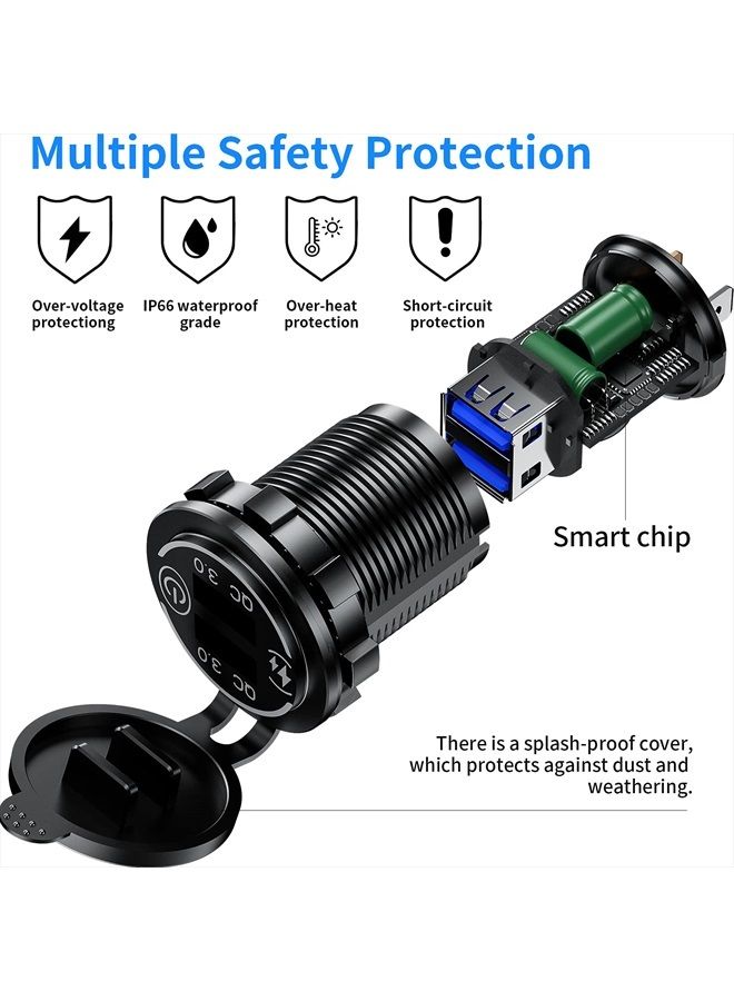 Kewig Quick Charge 3.0 Dual USB Charger Socket Waterproof 36W 12V 24V USB Outlet Fast Charge with Touch Switch & Blue LED DIY Kit for Car Boat Marine ATV Bus Truck Golf Cart and More - Image 4