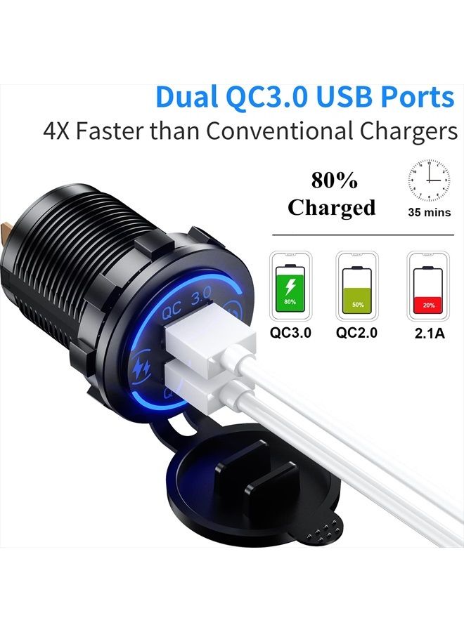 Kewig Quick Charge 3.0 Dual USB Charger Socket Waterproof 36W 12V 24V USB Outlet Fast Charge with Touch Switch & Blue LED DIY Kit for Car Boat Marine ATV Bus Truck Golf Cart and More - Image 2