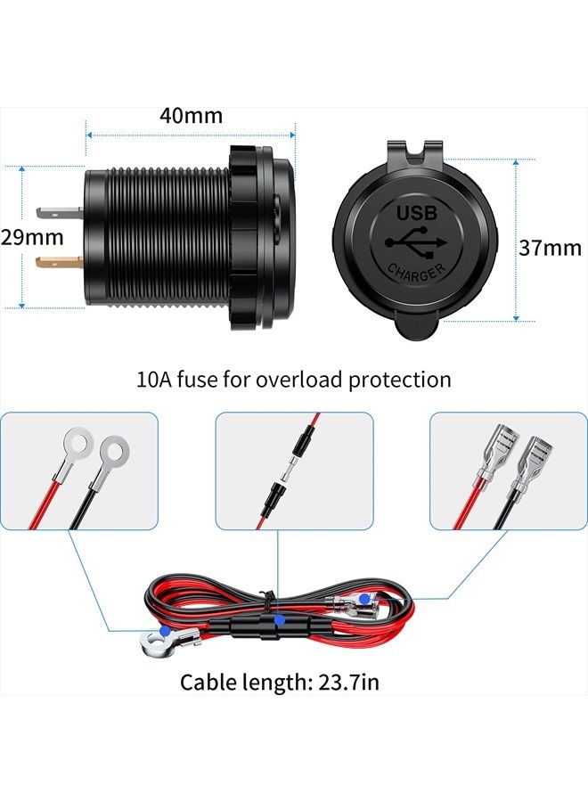 Kewig Quick Charge 3.0 Dual USB Charger Socket Waterproof 36W 12V 24V USB Outlet Fast Charge with Touch Switch & Blue LED DIY Kit for Car Boat Marine ATV Bus Truck Golf Cart and More - Image 5