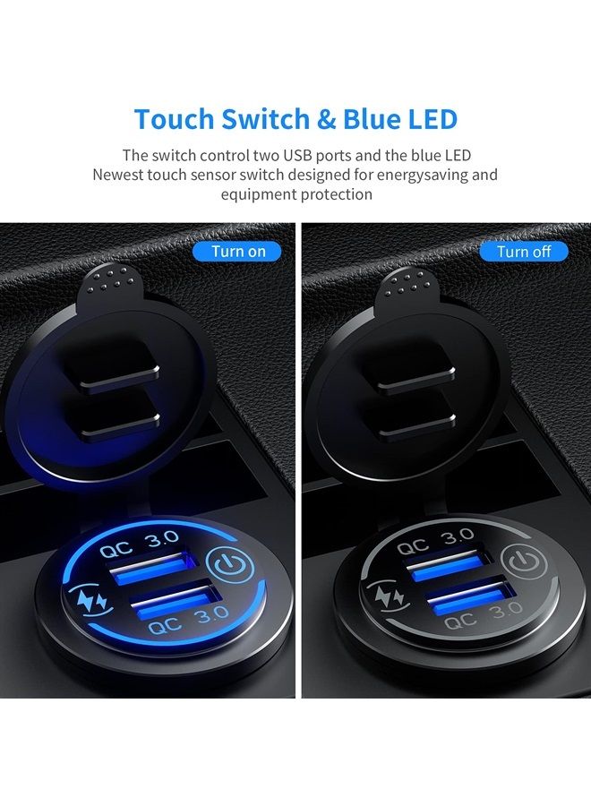 Kewig Quick Charge 3.0 Dual USB Charger Socket Waterproof 36W 12V 24V USB Outlet Fast Charge with Touch Switch & Blue LED DIY Kit for Car Boat Marine ATV Bus Truck Golf Cart and More - Image 3