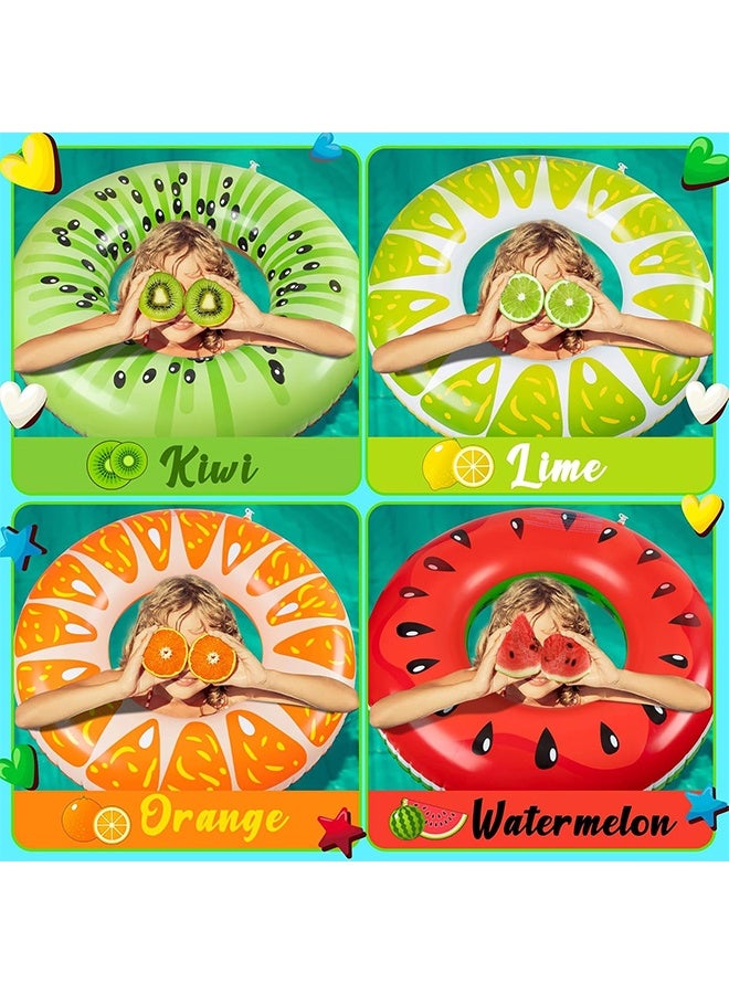MVAQKLM  7Pcs Fruit Inflatable Pool Floats, 4Pcs 75CM Watermelon Kiwi Orange Lemon Swimming Rings with 3Pcs 35CM Beach Balls - Inflatable Tubes Floaties Toys for Kids Adults Beach Swimming Pool Party  - Image 2