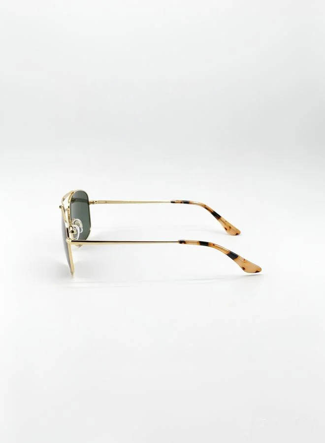 تايك تو Men Gold Square Frame Aviator Sunglasses With Blue Gradient Lenses