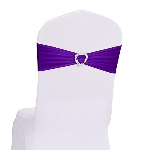 Howhic Pack of 60 Spandex Chair Sashes Bows Stretch Cover Band with Buckle Slider Universal Elastic Chair Ties for Wedding Banquet Party Event Decoration (Purple) - Image 1