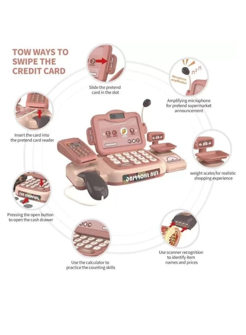 UniTrain 24pcs Cash Register Set for Kids, Toddlers - Grocery Toy Shopping Center with Food, Scaner, Microphone, Play Money - Image 4