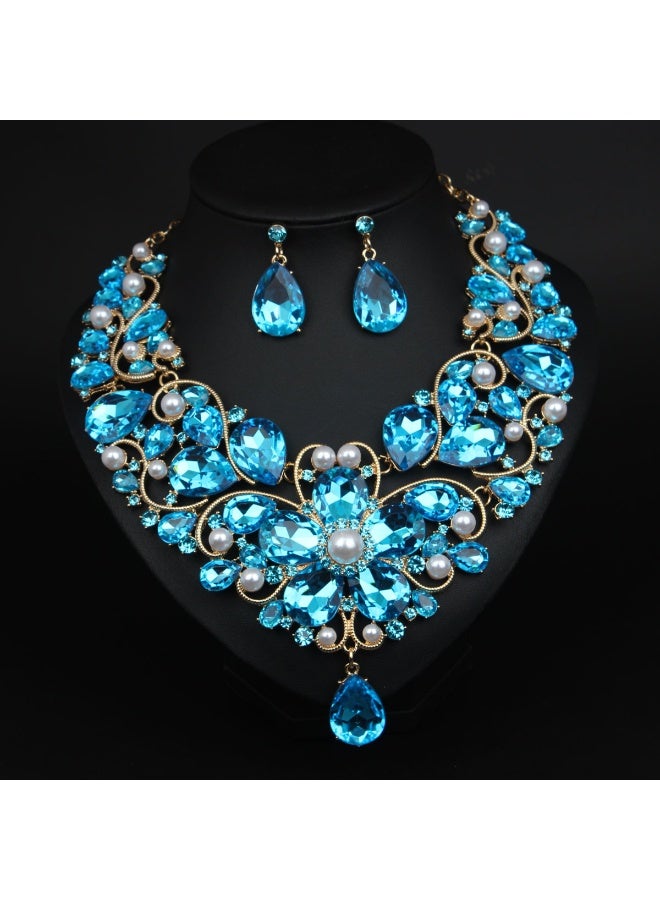 NIBEMINENT Gemstone Flower Waterdrop Necklace and Earring Set