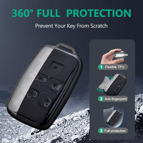 Flensent for Land Rover Key Fob Cover TPU Car Key Fob Case Fit for Land Rover LR4 Range Rover Sport Evoque Jaguar XF XJ XJL F-pace 5 Buttons Car Remote Key Case Shell Protector(Black) - Image 5
