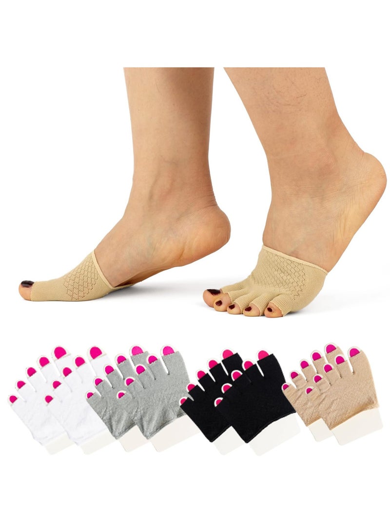 SOLARAE 4 Pairs Women Half Sock Peep, Toe footies Heeless, Women Peep Toe Liner Socks, Forefoot Topper Socks No Show - Image 1