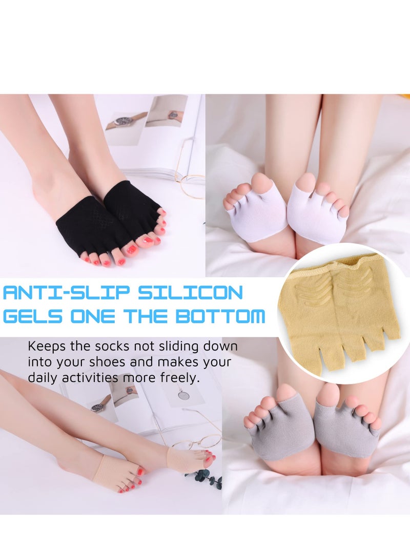 SOLARAE 4 Pairs Women Half Sock Peep, Toe footies Heeless, Women Peep Toe Liner Socks, Forefoot Topper Socks No Show - Image 4