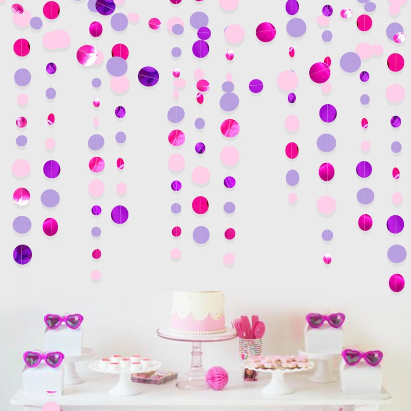pinkblume Pink and Purple Party Decorations Circle Dots Garland Hot Pink Lavender Hanging Polka Dot Streamer for Girls Birthday Baby Shower Bridal Shower Wedding Bachelorette Anniversary Party Supplies - Image 1