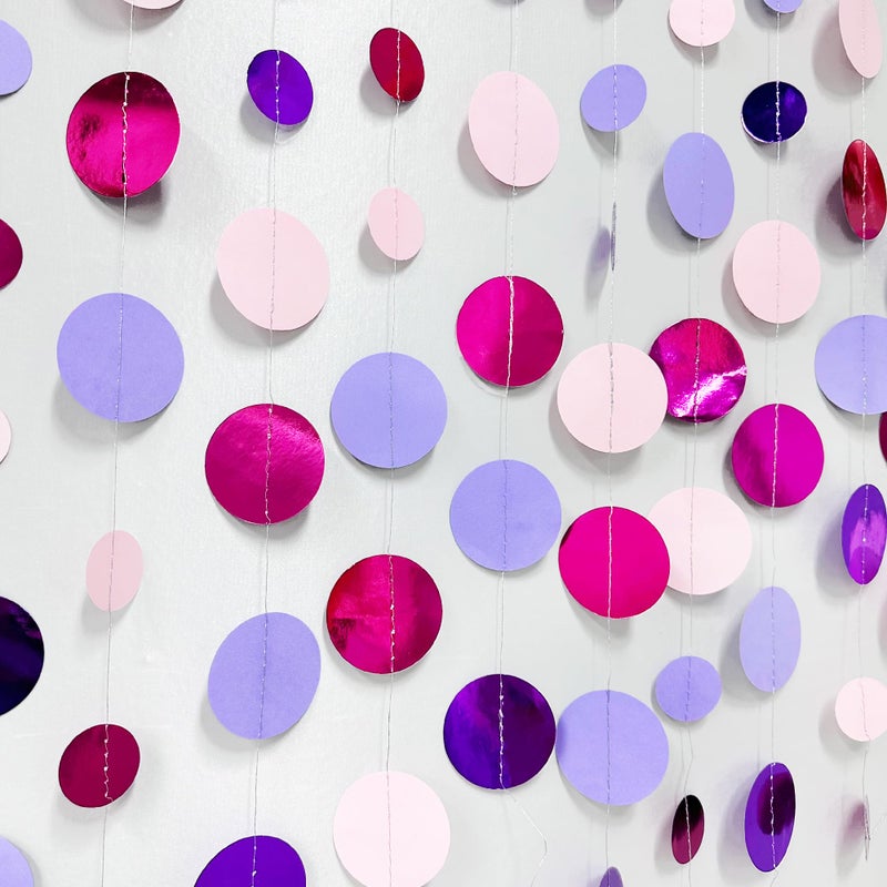 pinkblume Pink and Purple Party Decorations Circle Dots Garland Hot Pink Lavender Hanging Polka Dot Streamer for Girls Birthday Baby Shower Bridal Shower Wedding Bachelorette Anniversary Party Supplies - Image 4