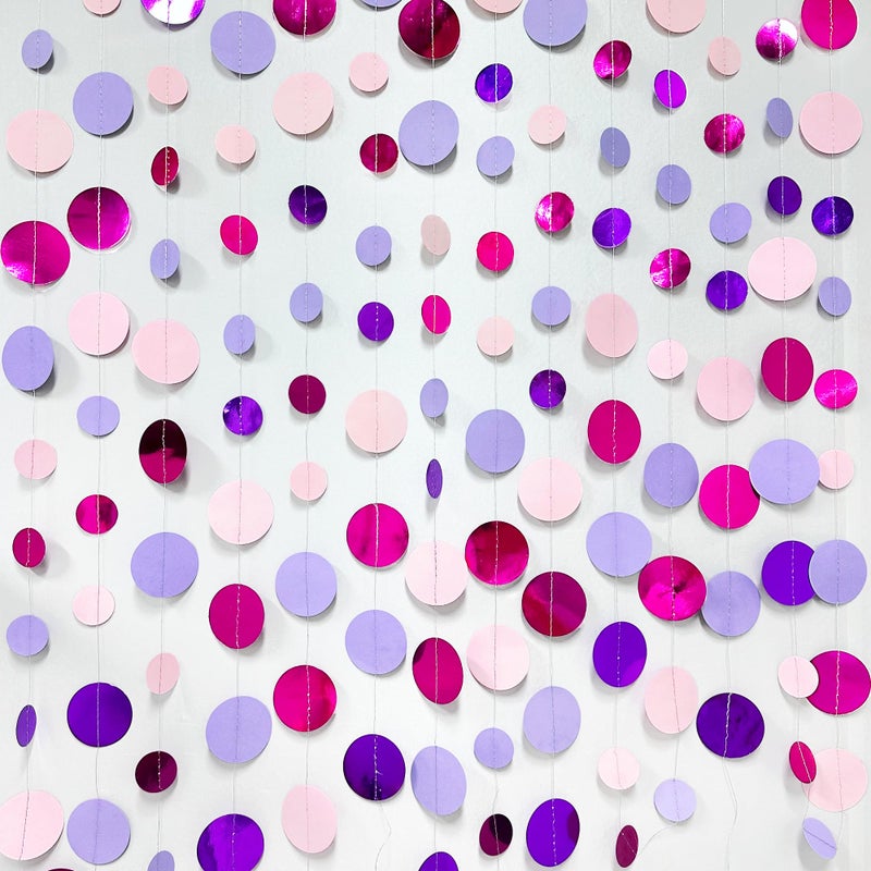 pinkblume Pink and Purple Party Decorations Circle Dots Garland Hot Pink Lavender Hanging Polka Dot Streamer for Girls Birthday Baby Shower Bridal Shower Wedding Bachelorette Anniversary Party Supplies - Image 3