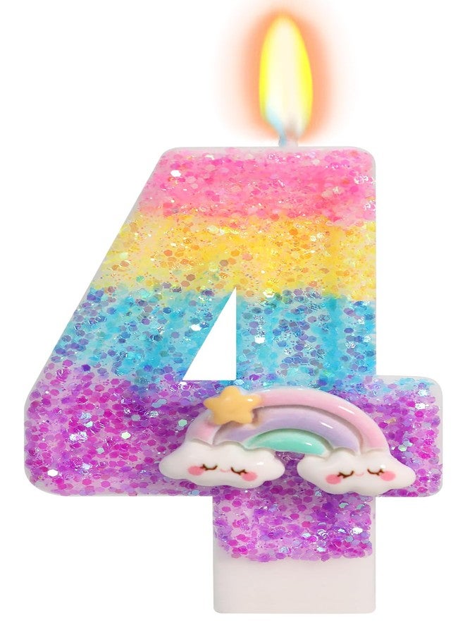 OGnomiFX Rainbow Candles for Cakes, Number 4 Candle Rainbow Cake Topper for 4th Birthday Decorations Girl - Image 1