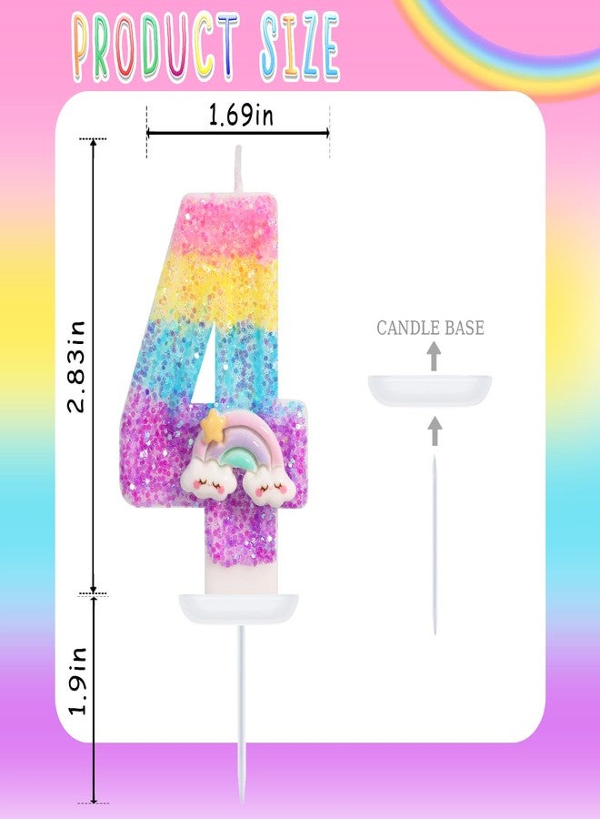 OGnomiFX Rainbow Candles for Cakes, Number 4 Candle Rainbow Cake Topper for 4th Birthday Decorations Girl - Image 2