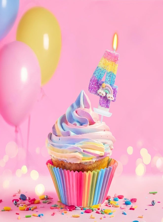 OGnomiFX Rainbow Candles for Cakes, Number 4 Candle Rainbow Cake Topper for 4th Birthday Decorations Girl - Image 3