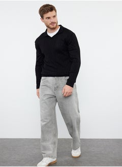 trendyol Black Slim Polo Neck Plain Knitwear Sweater TMNAW25KZ00022  - Image 3