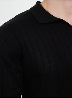 trendyol Black Slim Polo Neck Plain Knitwear Sweater TMNAW25KZ00022  - Image 5